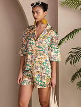 [Coccodrillo Sabbia] SilkSilky-IT Short Sleeve Notch Collar Pigiami da donna 004