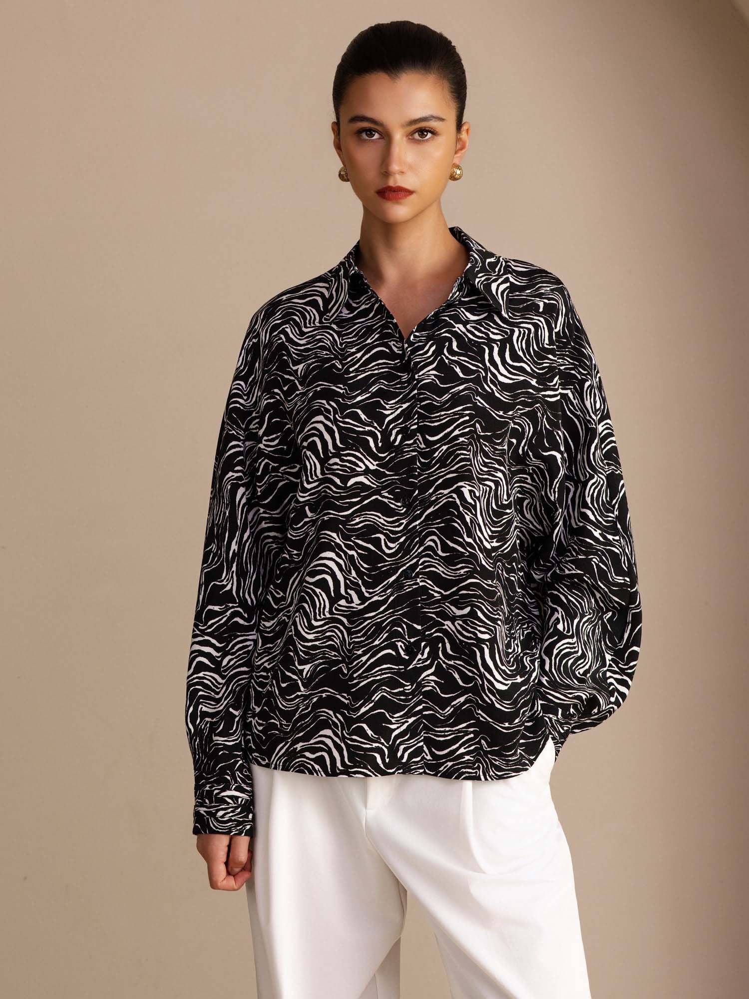 [Onda Nera] SilkSilky-IT Long Sleeve Lapel Collar Camicie da donna 001