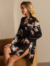 [Nero] SilkSilky-IT Long Sleeve Lapel Collar Camicia da notte 007