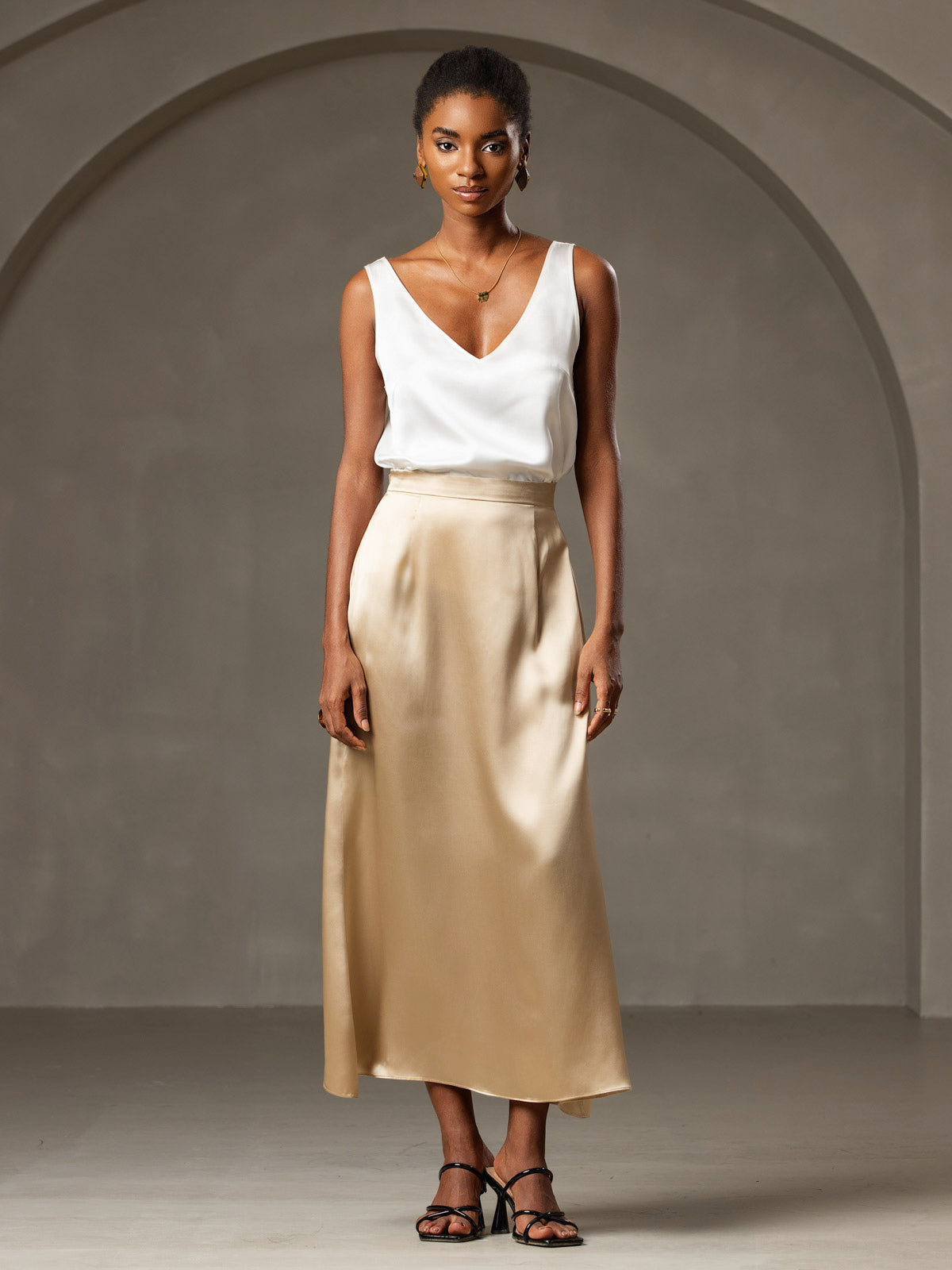 [Bianco] SilkSilky-IT 19Momme Seta Collo a V Cami 006
