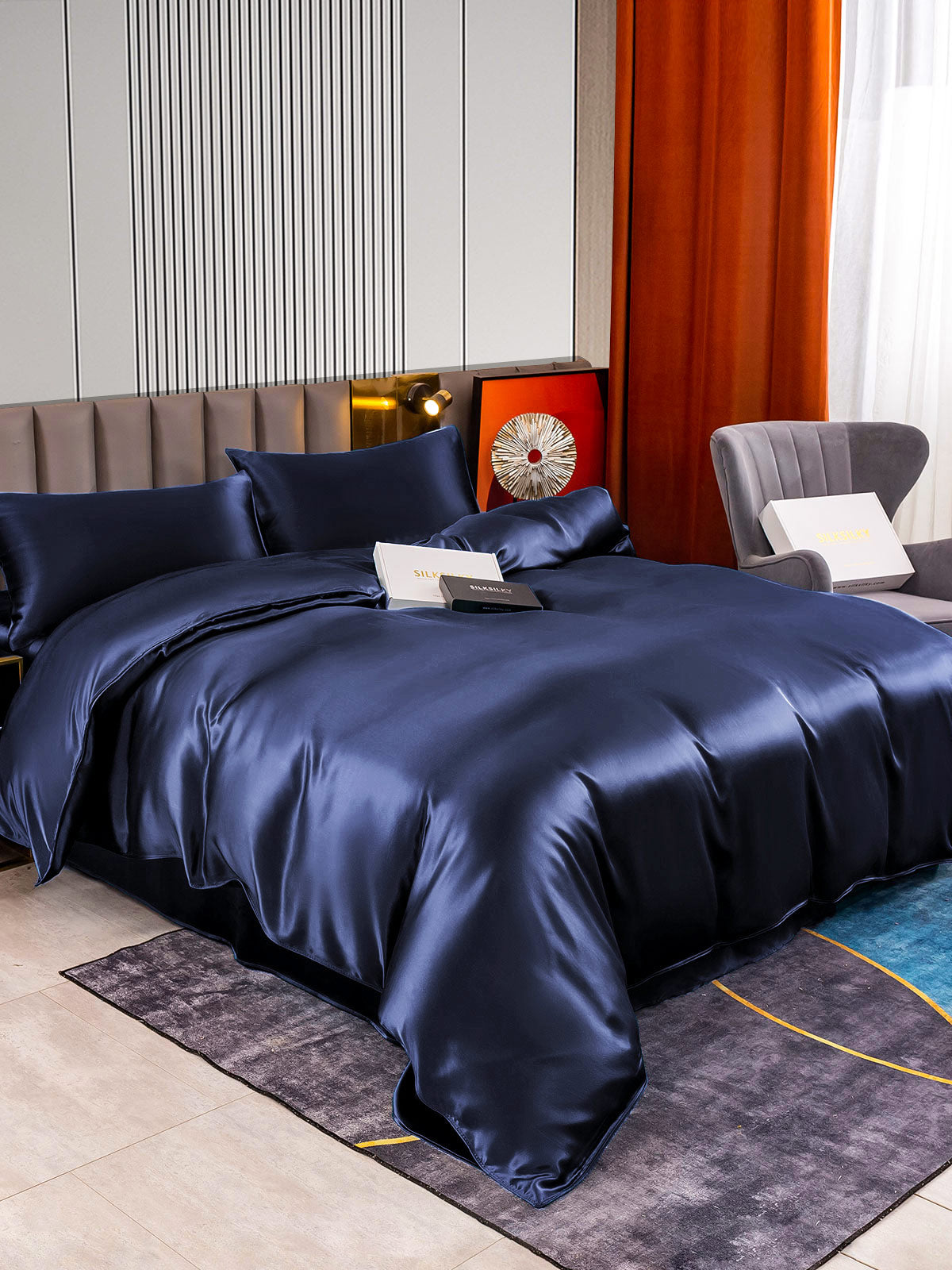 [Blu Scuro] SilkSilky-IT 22Momme Seta pura Bedding Set 002