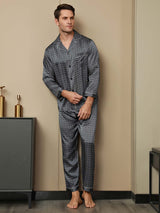 [Ginkgo Blu Navy] SilkSilky-IT Long Sleeve Lapel Collar Pigiami da uomo 005