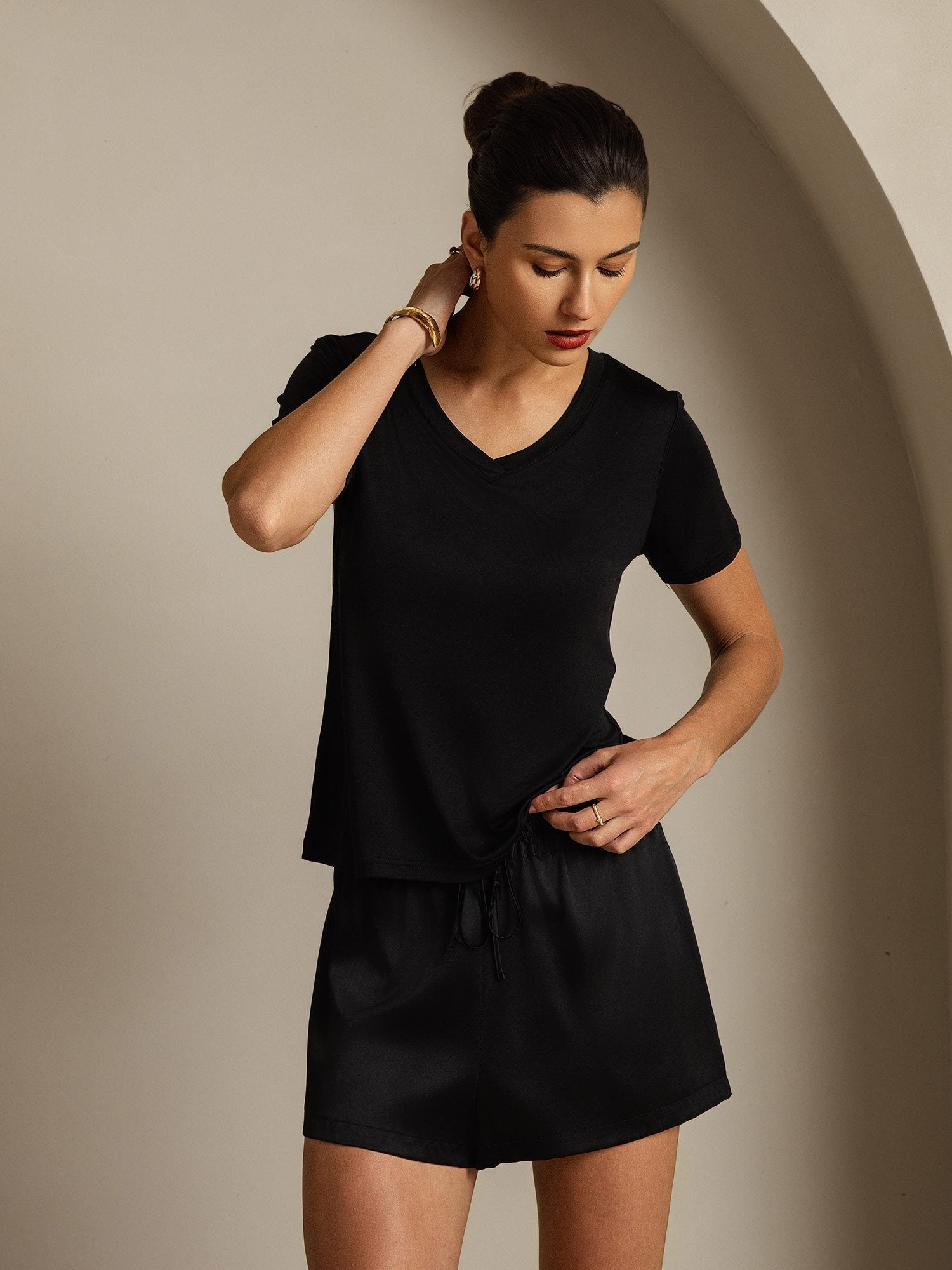 [Nero] SilkSilky-IT Seta pura Womens T-Shirt 005