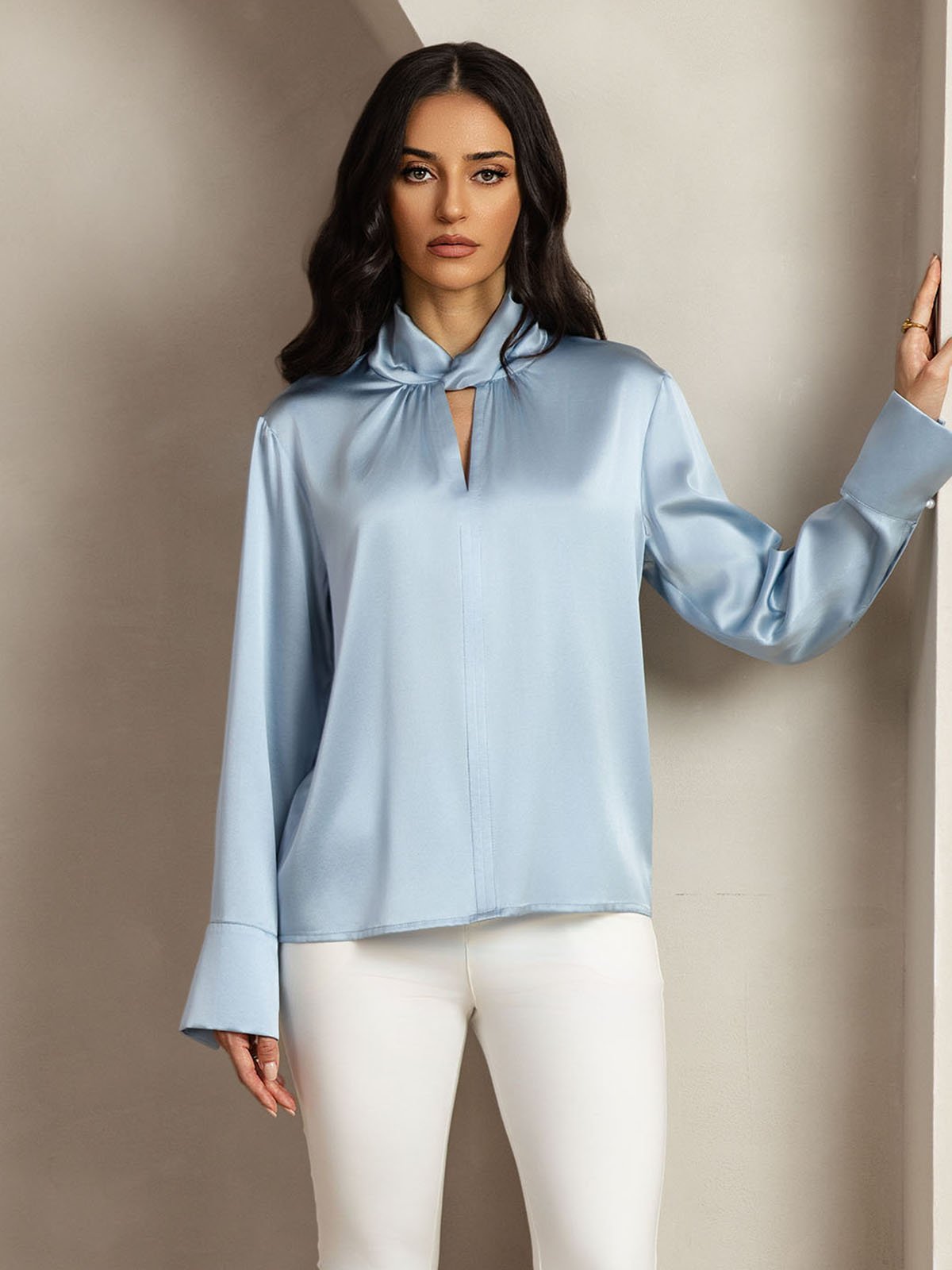 [BluGrigiastro] SilkSilky-IT 19Momme Seta Womens Shirt 009
