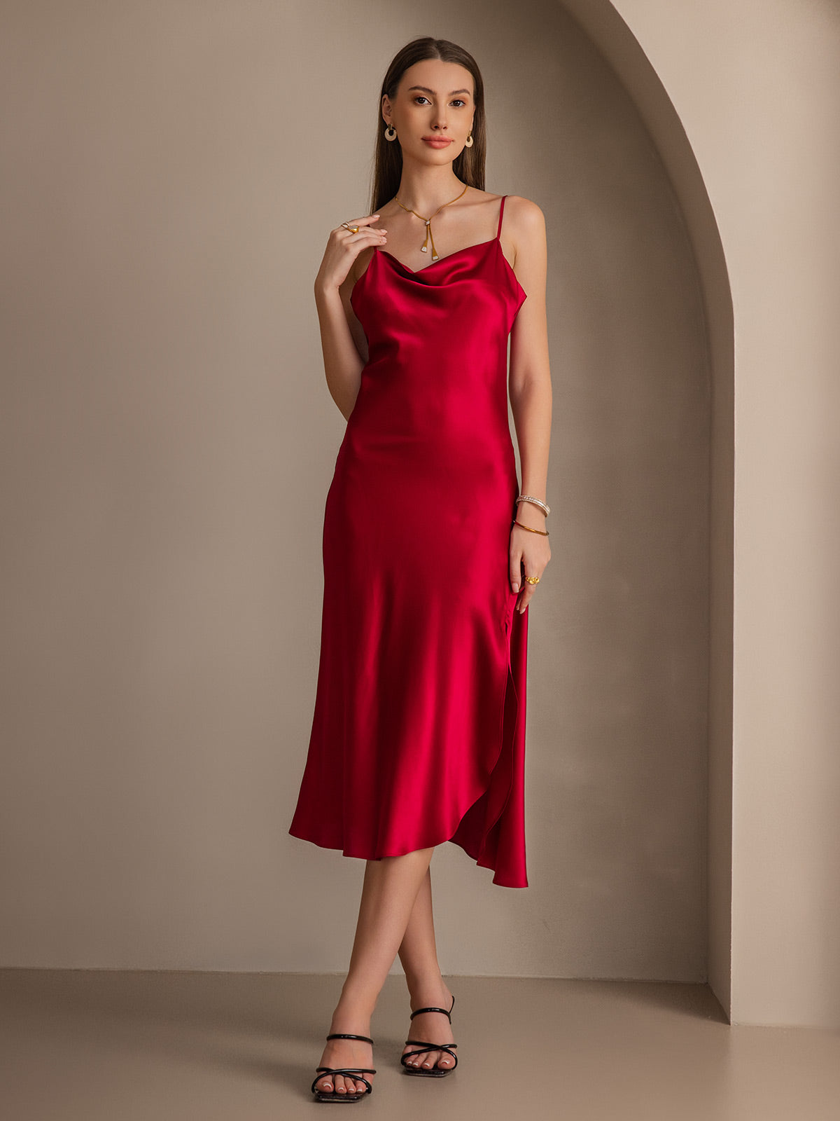 [Vino] SilkSilky-IT 19Momme Seta pura Collo drappeggiato Vestiti da donna 001