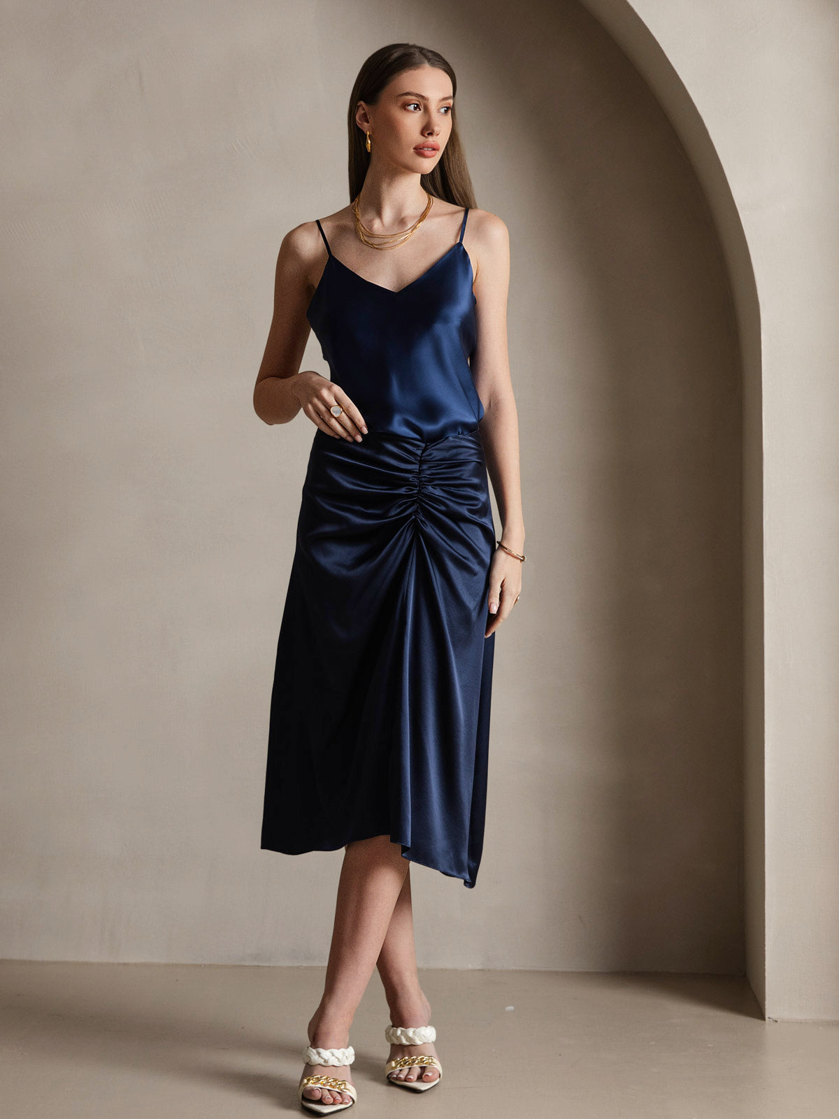 [Blu Scuro] SilkSilky-IT Seta pura Camisoles 005