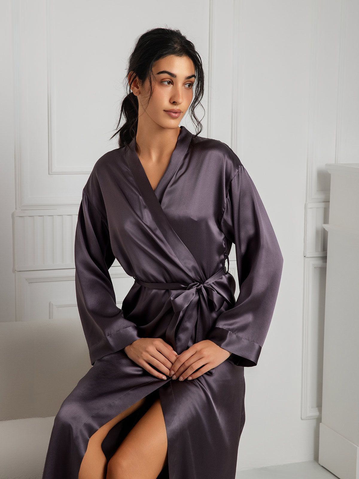 [Grigio Porpora] SilkSilky-IT Seta pura Womens Robe 006