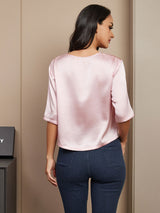 [Rosa] SilkSilky-IT Manga media Scollo A Coppa Magliette donna 002