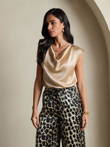 [Champagne] SilkSilky-IT Cap Sleeve Cowl Neck Magliette donna 006