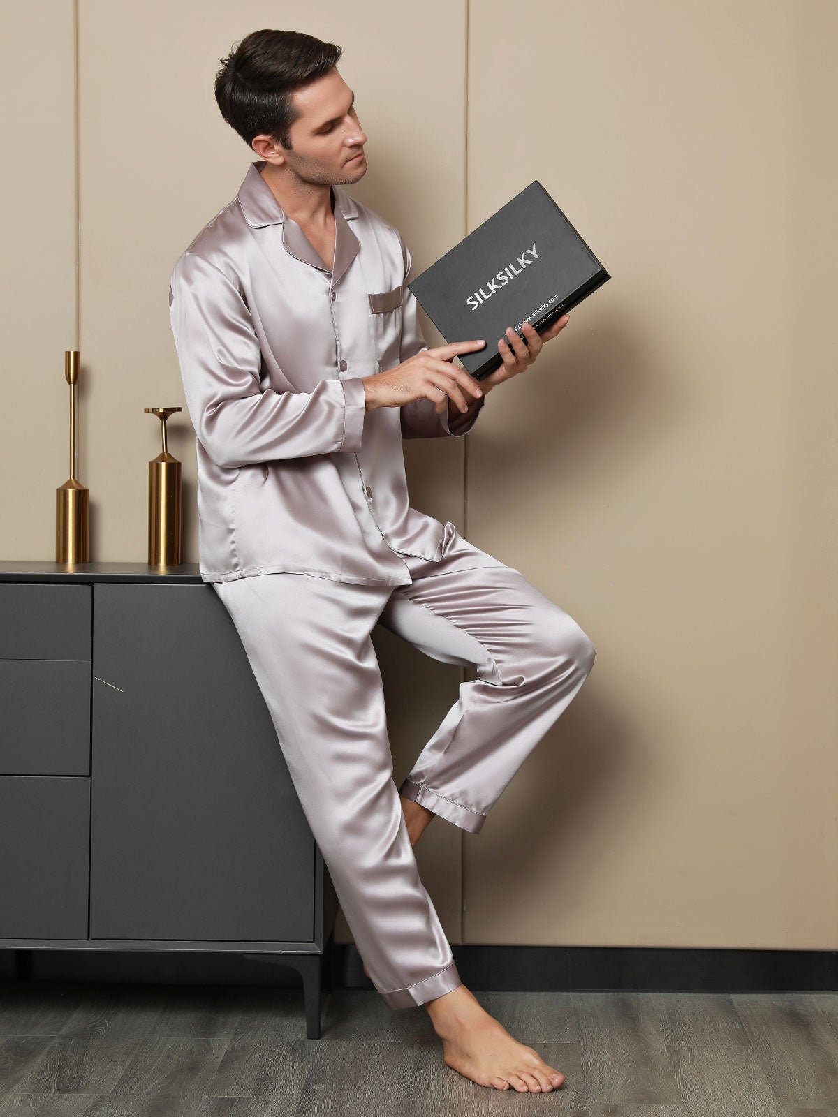 [Malva Pallido] SilkSilky-IT 19Momme Seta pura Mens Pajamas 003