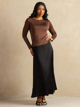 [Caffè] SilkSilky-IT Long Sleeve Crew Neck Magliette donna 009