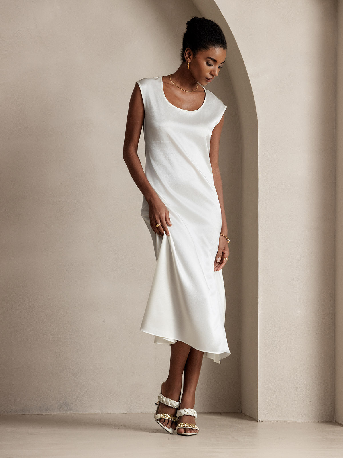 [Bianco] SilkSilky-IT 19Momme Seta Dress 006