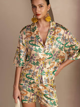 [Coccodrillo Sabbia] SilkSilky-IT Half Sleeve Lapel Collar Pigiami da donna 005