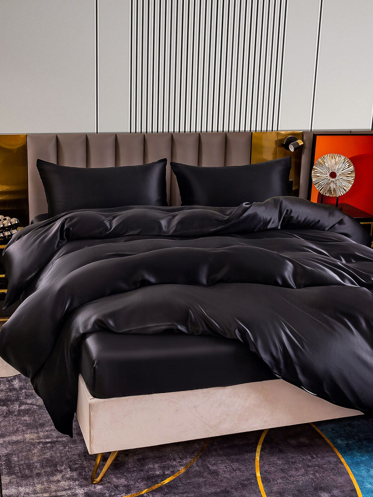 SilkSilky IT 22Momme Seta pura Bedding Set Nero 003