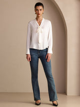 [Bianco] SilkSilky-IT Long Sleeve Tie Neck Bluse 007