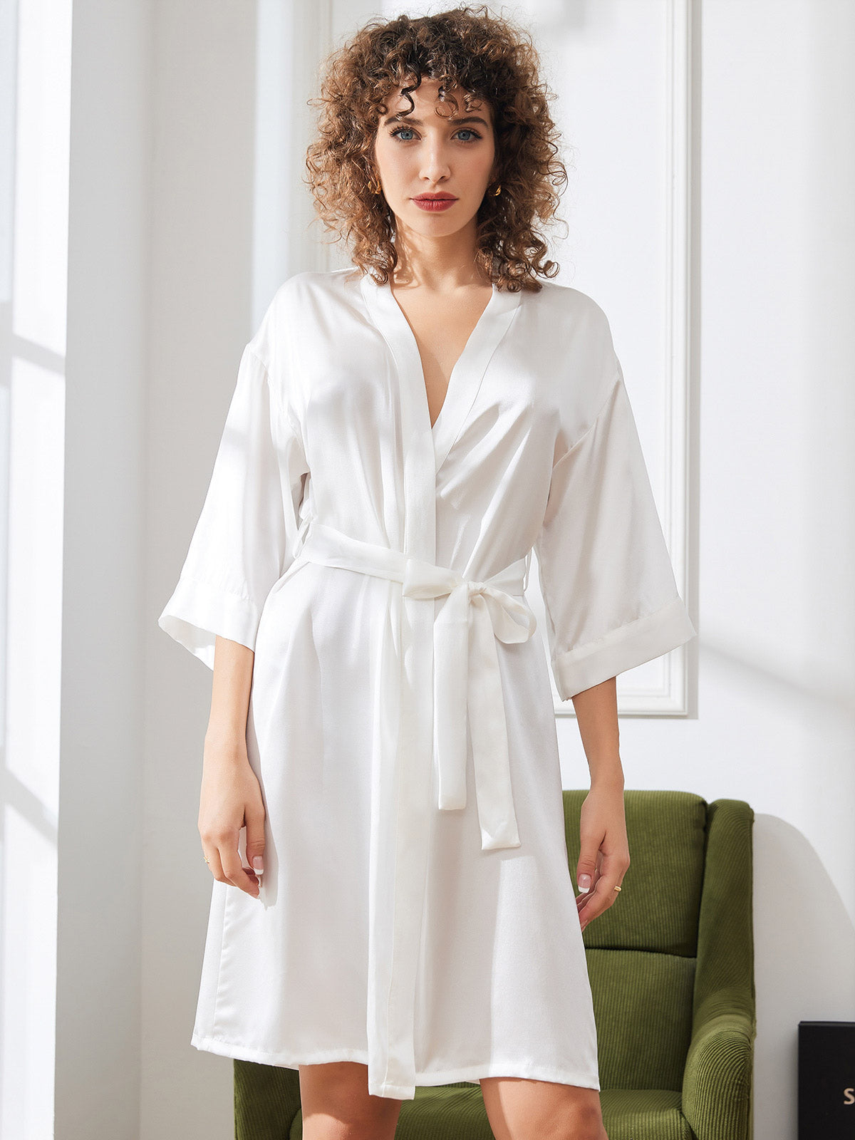[Bianco] SilkSilky-IT Seta pura Womens Robe 005,