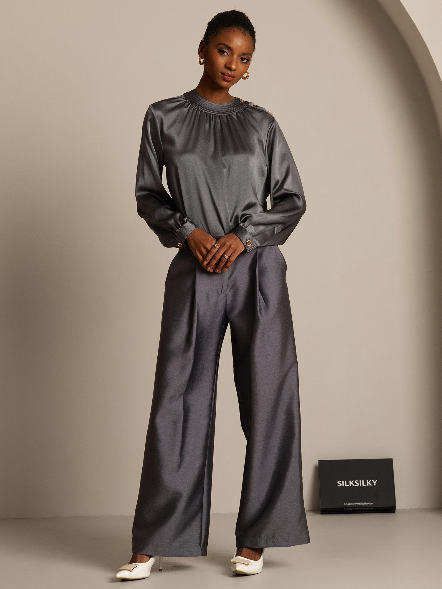 [Grigio] SilkSilky-IT 32Momme Seta Womens Pants 006,