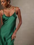 SilkSilky-IT Seta pura Senza maniche Dress Verde 004