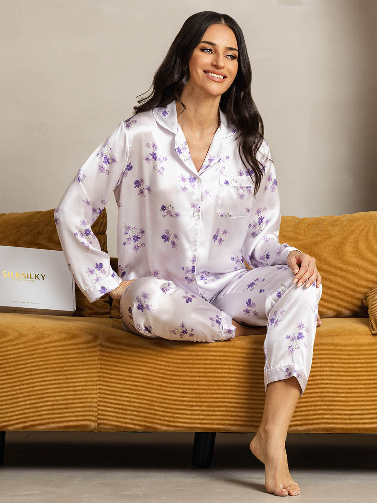 [Fioritura di Lillà] SilkSilky-IT Seta pura Womens Pajamas 001