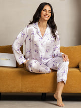 [Fioritura di Lillà] SilkSilky-IT Seta pura Womens Pajamas 001,