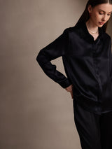 [Nero] SilkSilky-IT Long Sleeve Lapel Collar Camicie da donna 005