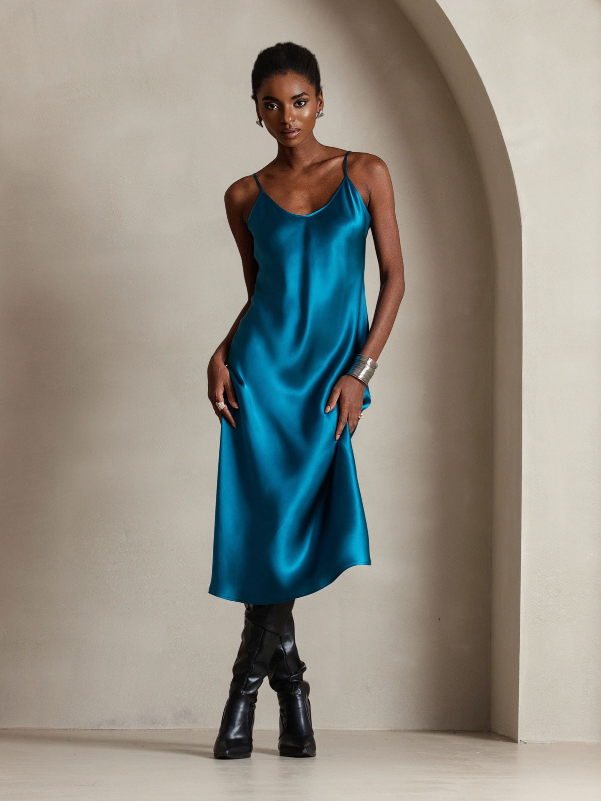 [Verde Acqua] SilkSilky-IT Seta pura Dress 006