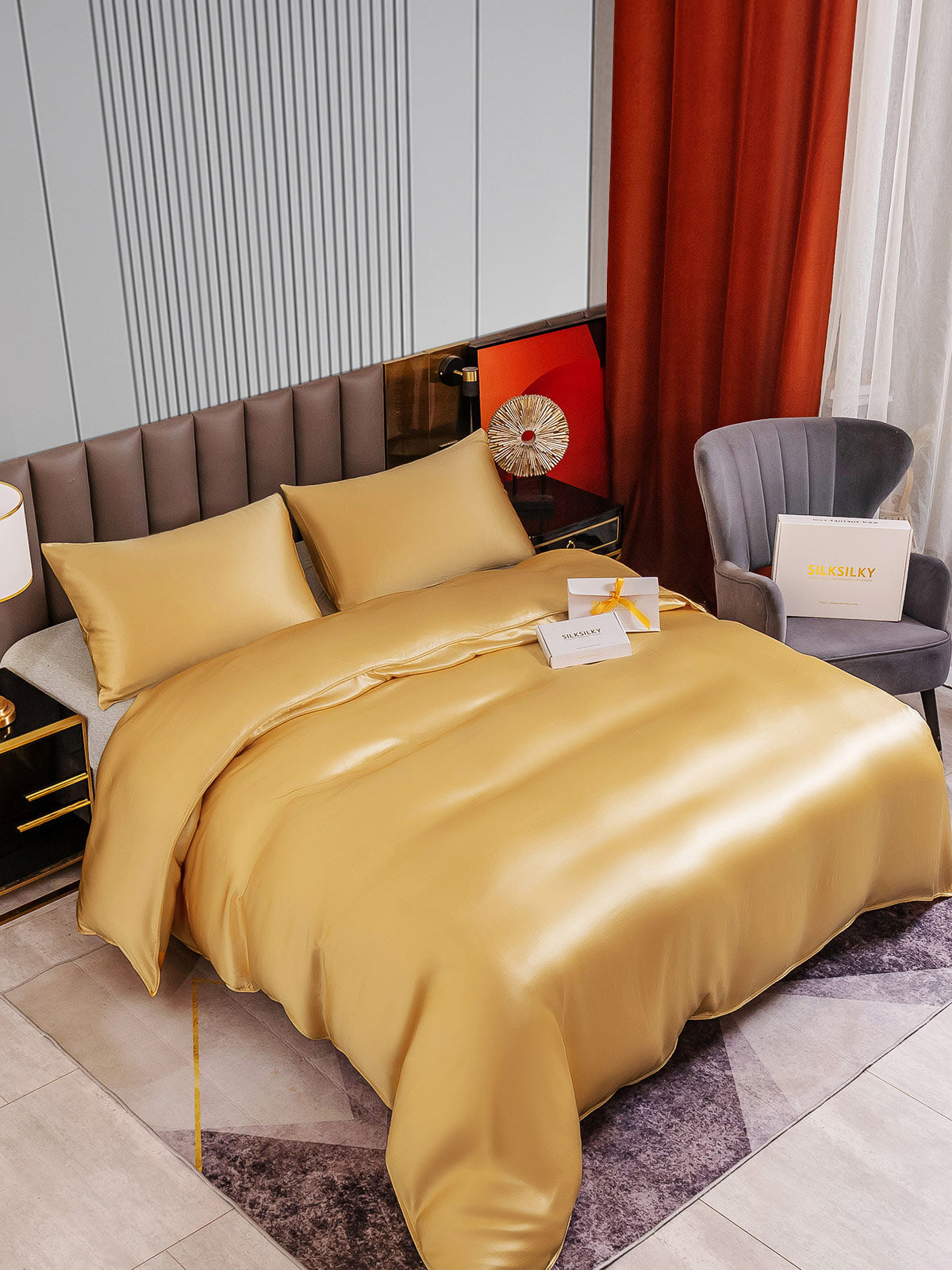 [Champagne] SilkSilky-IT 22Momme Seta pura Bedding Set 002
