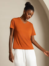 [Arancia] SilkSilky-IT Short Sleeve V Neck Magliette donna 003