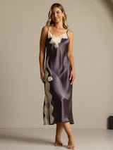 [Grigio Porpora] SilkSilky-IT Sleeveless V Neck Camicia da notte 003