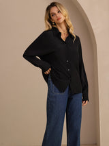 [Nero] SilkSilky-IT Long Sleeve Lapel Collar Camicie da donna 004