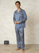 [Righe Navy] SilkSilky-IT 19Momme Seta pura Mens Pajamas 003,