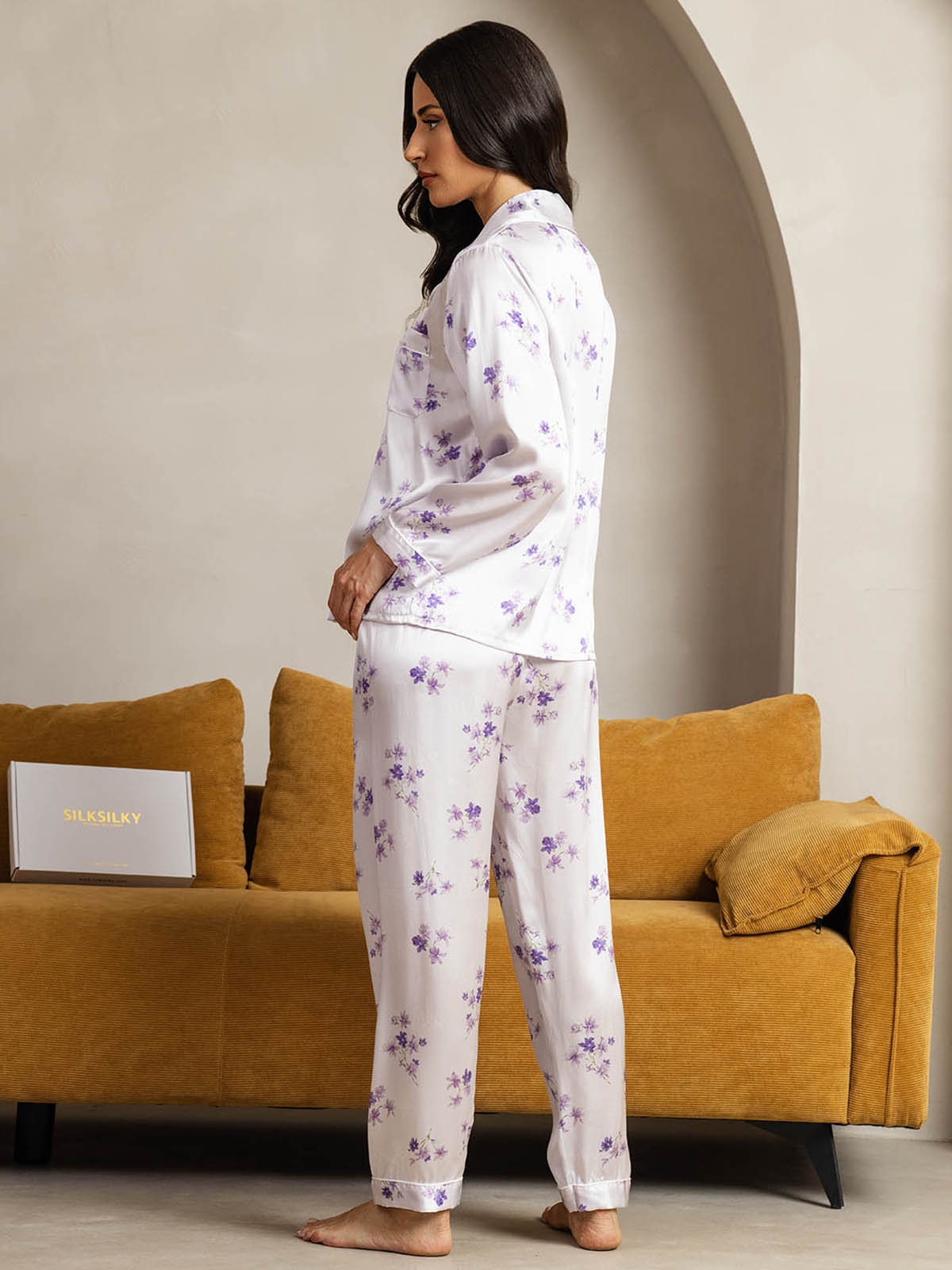 [Fioritura di Lillà] SilkSilky-IT Seta pura Womens Pajamas 002
