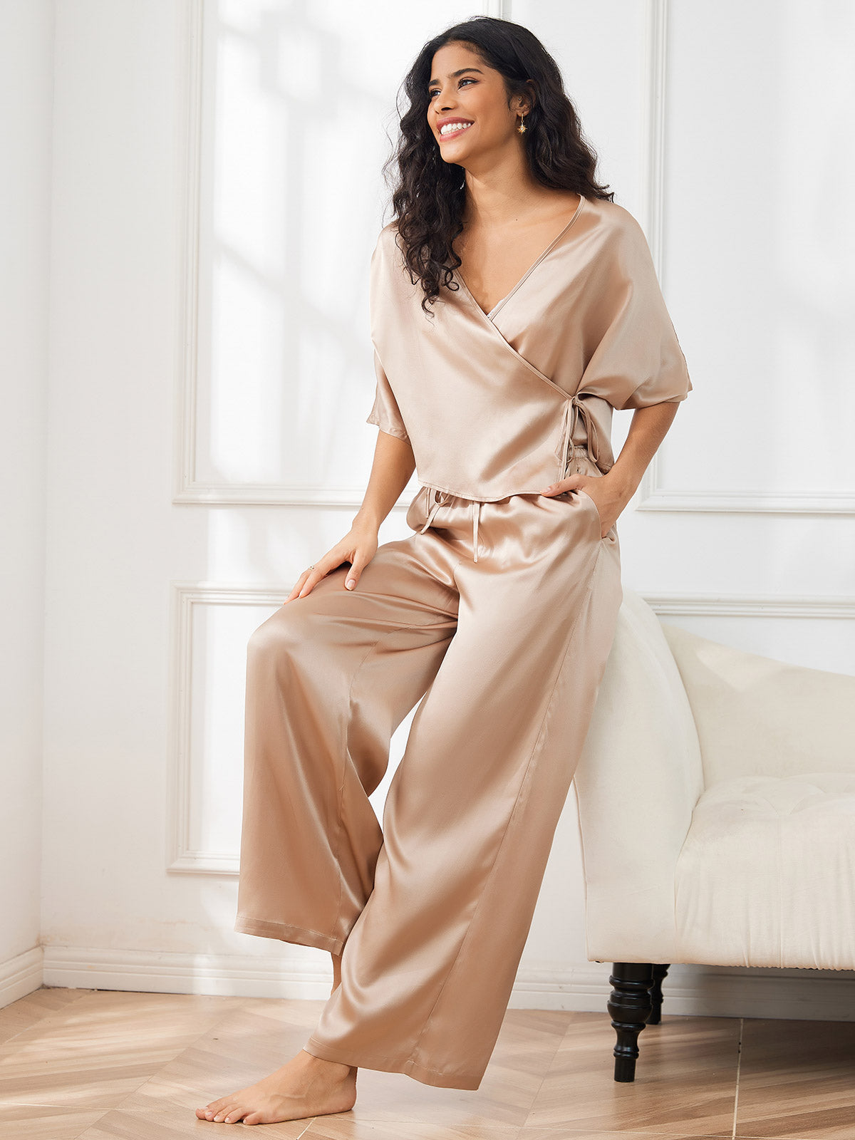 SilkSilky IT Seta pura A metà Womens Pajamas Champagne 004