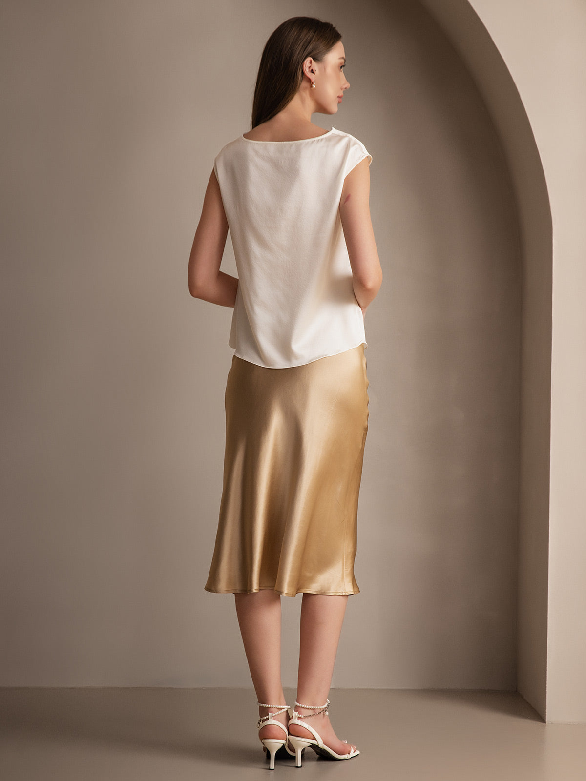 [Champagne] SilkSilky-IT 19Momme Seta pura Skirt 005,