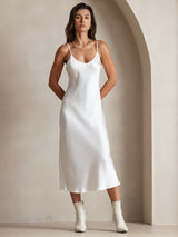 [Bianco] SilkSilky-IT Sleeveless V Neck Vestiti da donna 003