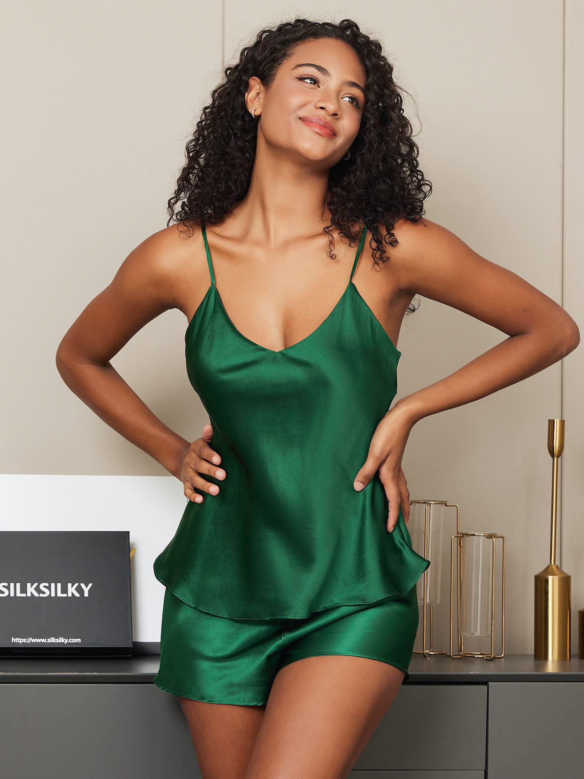 [Verde] SilkSilky-IT Seta pura Camisole Set 001