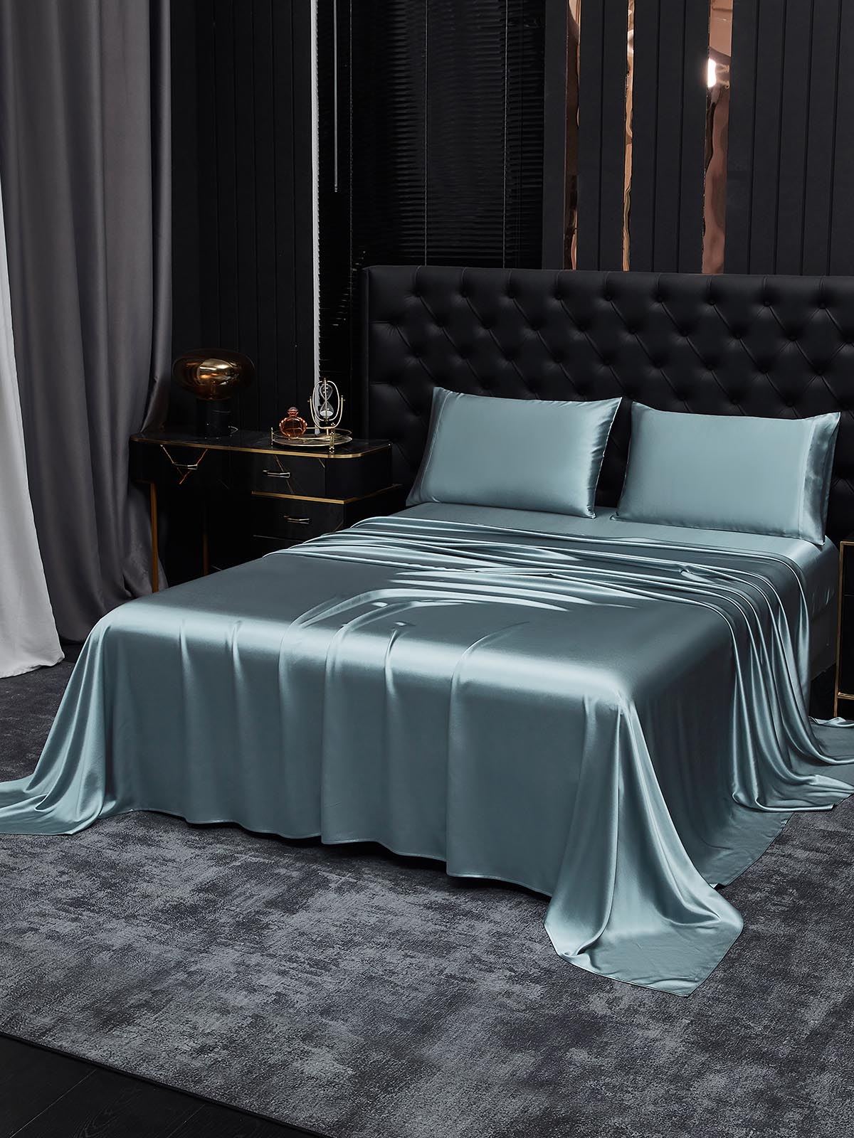 [Blu Grigiastro] SilkSilky-IT 19Momme Seta pura Bedding Set 001