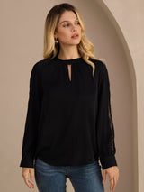 [Nero] SilkSilky-IT Long Sleeve Keyhole Neck Bluse 003