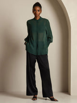 [Verde Scuro] SilkSilky-IT Seta pura Womens Shirt 009
