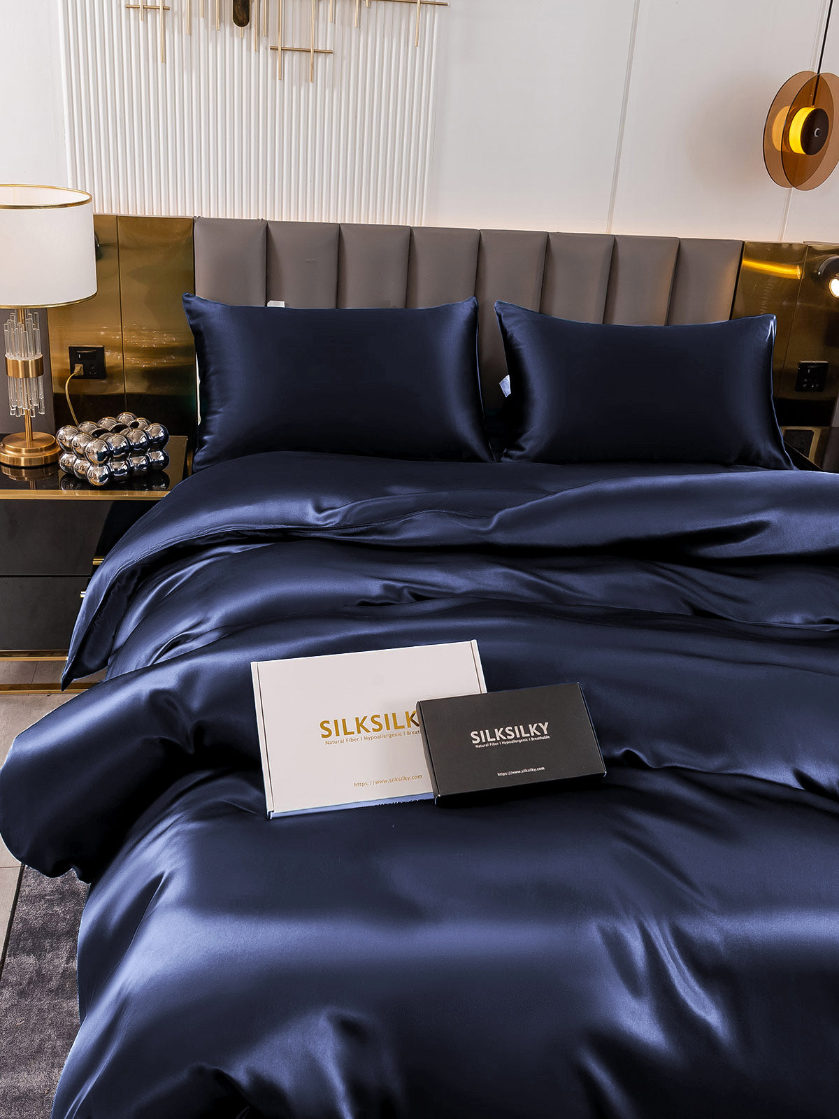 [Blu Scuro] SilkSilky-IT 19Momme Seta pura Bedding Set 005