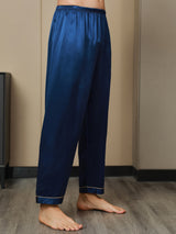 [Blu Scuro] SilkSilky-IT Seta pura Mens Sleep Bottoms 005,