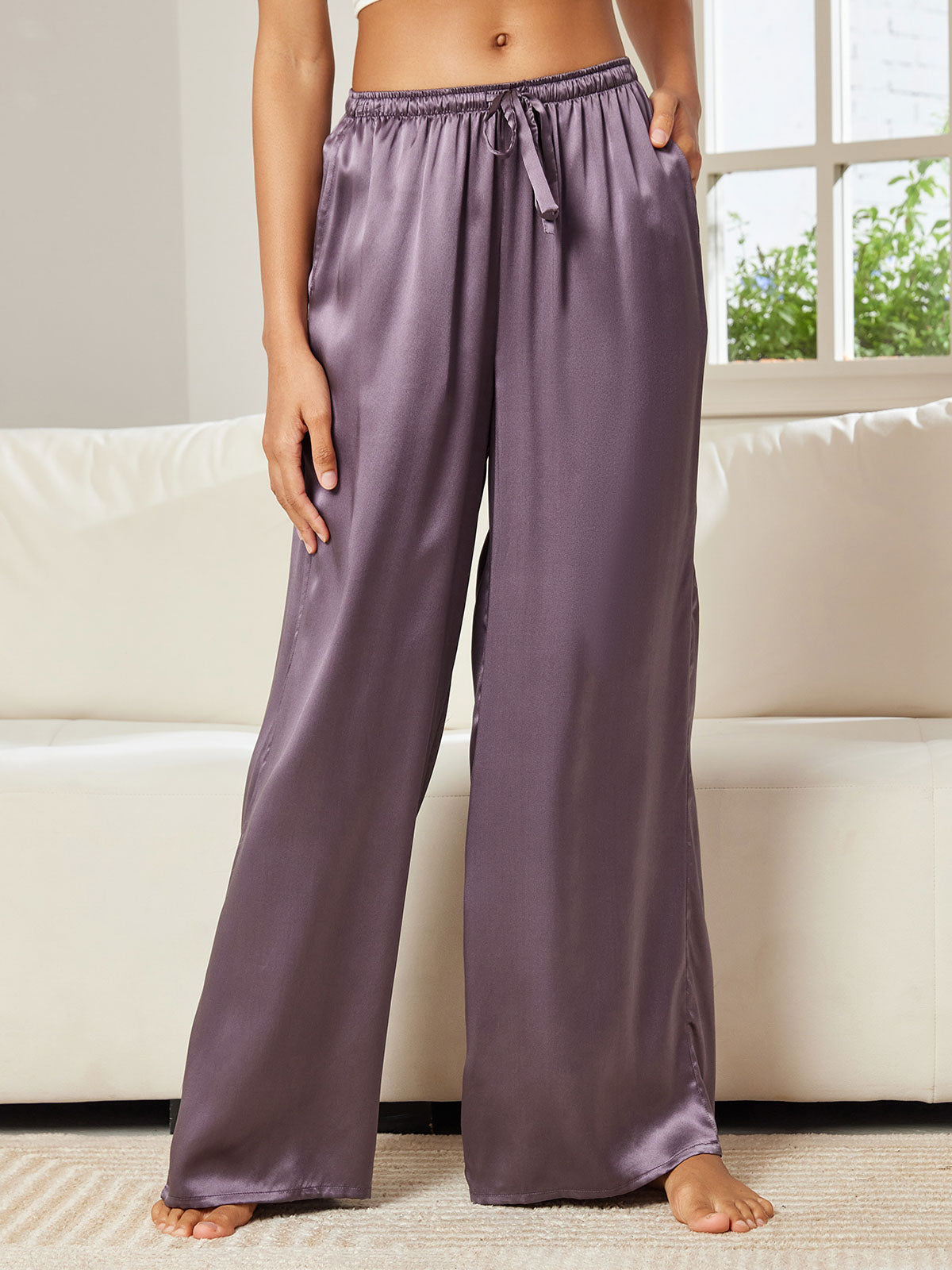 [Grigio Porpora] SilkSilky-IT Seta pura Womens Pants 001