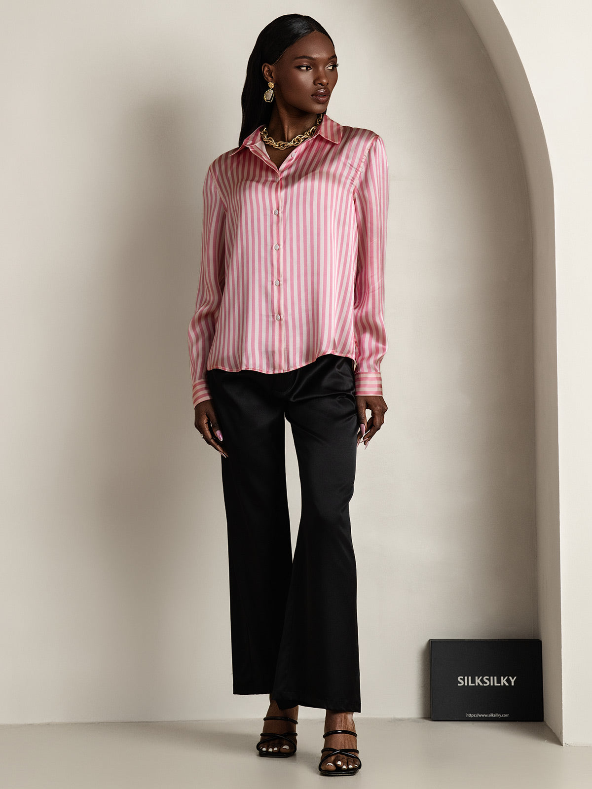 [Rosa] SilkSilky-IT Seta Colletto risvolto Camicie da donna 008