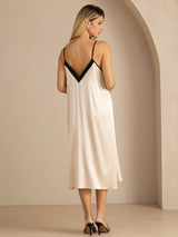 [Beige Riso] SilkSilky-IT V Neck Vestiti da donna 002