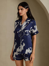 [Ghepardo Blu Navy] SilkSilky-IT Short Sleeve Notch Collar Pigiami da donna 003