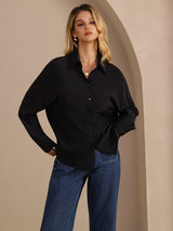 [Nero] SilkSilky-IT Long Sleeve Lapel Collar Camicie da donna 003