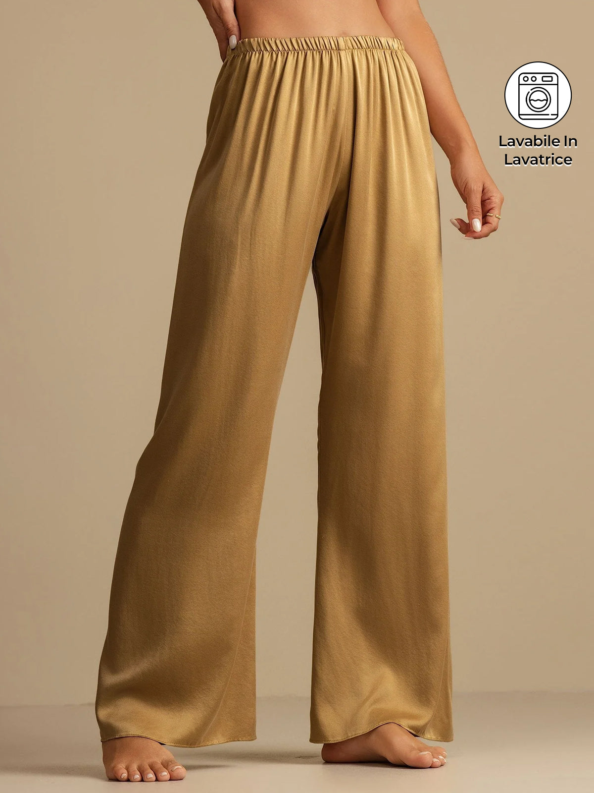 Pantaloni da Notte Donna a Gamba Larga in Seta Lavabile 19Momme con Vita Elastica