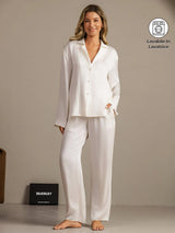 [Bianco] SilkSilky-IT 19Momme Manica lunga Collo a Taglio Pigiami da donna 001