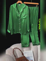 SilkSilky-IT Long Sleeve Lapel Collar Pigiami da donna video 001