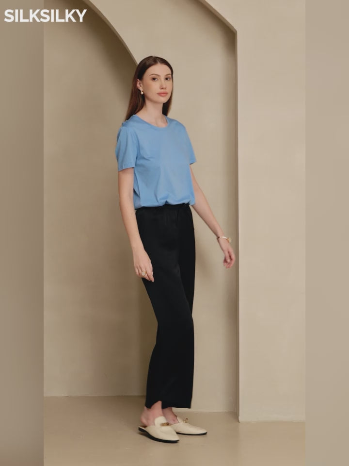 SilkSilky-IT Maglia di seta Maniche Corte Round Neck Magliette donna-video-001